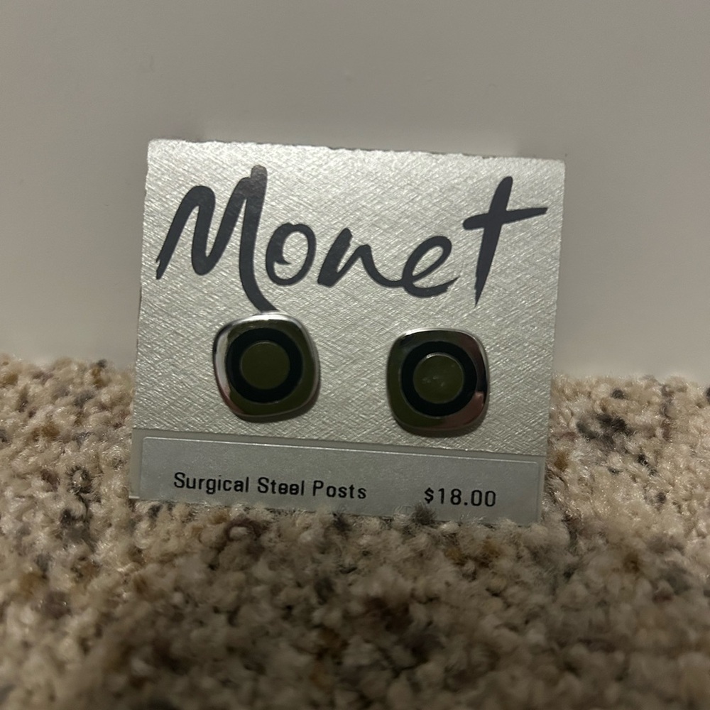 Monet Silver and Black Stud Earrings